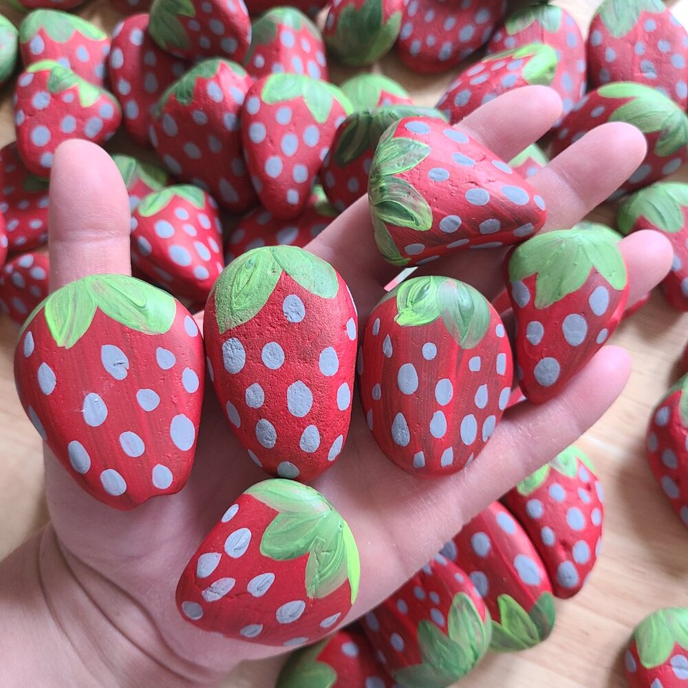 10 Pack Assorted Strawberry Painted Rocks Variety PACK OF 10 ROCKS (10 Count)